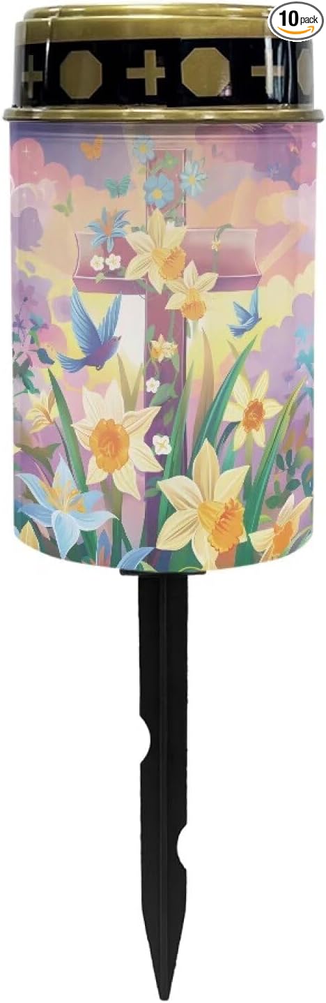 Orange Flower Cemetery Candles for Grave Solar Patio Lights Outdoor Waterproof Grave Solar Lights Solar Cross Garden Lights Outdoor Decorative Flameless Solar Powered Light for Prayer