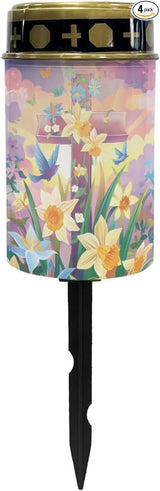 Orange Flower Cemetery Candles for Grave Solar Patio Lights Outdoor Waterproof Grave Solar Lights Solar Cross | Lumora