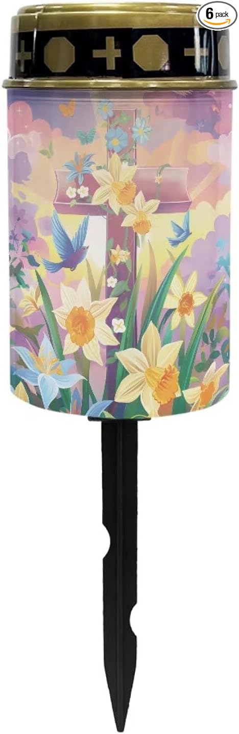 Orange Flower Cemetery Candles for Grave Solar Patio Lights Outdoor Waterproof Grave Solar Lights Solar Cross | Lumora