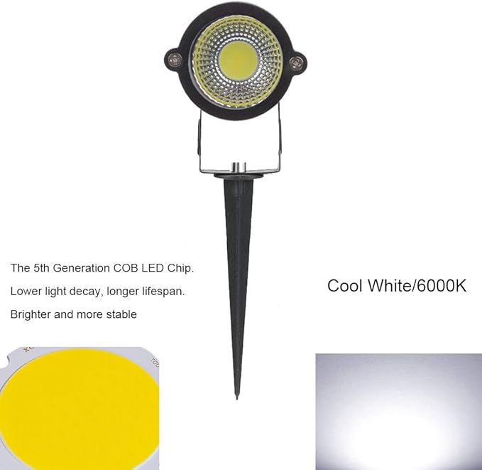 Pack of 2, Youngine Outdoor COB 5W LED Landscape Lights IP65 Waterproof COB Spotlights with Spiked Stand and US Plug for Outdoor Flag, Yard, Lawn, Tree(Cool White)