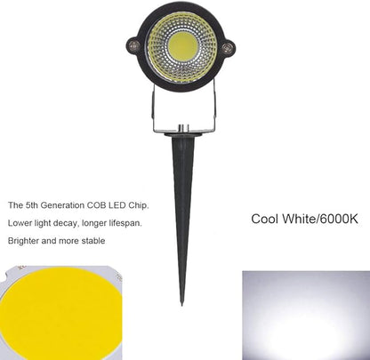 Pack of 2, Youngine Outdoor COB 5W LED Landscape Lights IP65 Waterproof COB Spotlights with Spiked Stand and US Plug for Outdoor Flag, Yard, Lawn, Tree(Cool White)