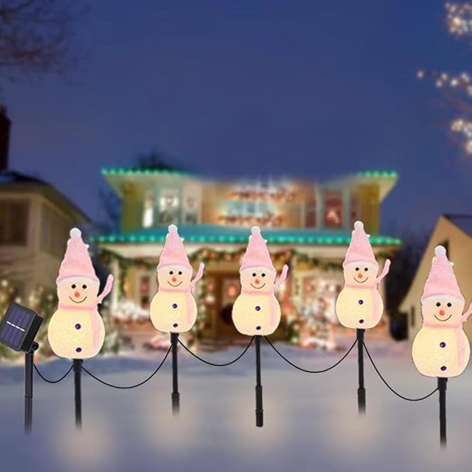 5PACK/Set Christmas Decorations Outdoor,Snowman-Shape Solar Christmas Stakes Lights,Solar Xmas Snowman Pathway Lights,Waterproof Sola r Walkway Landscape Light for Xmas Winter Patio Yard Garden Porch