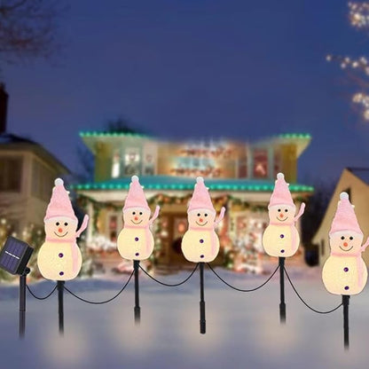 5PACK/Set Christmas Decorations Outdoor,Snowman-Shape Solar Christmas Stakes Lights,Solar Xmas Snowman Pathway Lights,Waterproof Sola r Walkway Landscape Light for Xmas Winter Patio Yard Garden Porch