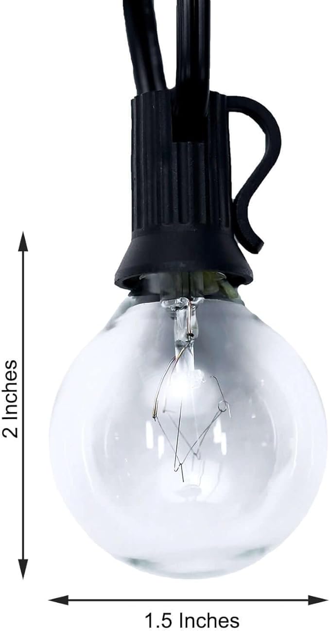 Efavormart 25FT Waterproof Connectable Hanging Outdoor/Indoor Patio String Lights with 28 Incandescent Warm White G40 Light Bulbs for Terrace, Garden, City Roof, Market, Cafe, Wedding, Birthday, Par