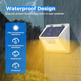 White Frame Solar Motion Sensor Lights Outdoor, 2 Packs 180LED Warm Solar Wall Lights Waterproof, 3 Modes Fence Security Lighting for Deck Yard Stairs Garden