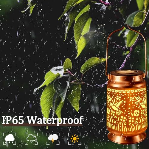 Solar Lantern Outdoor Hanging 4PCS — Metal Hummingbird Solar Lights with Floral Projection, IP65 Waterproof, Auto On/Off, 8–12H Illumination, Garden Décor Gift for Mom Grandma Women