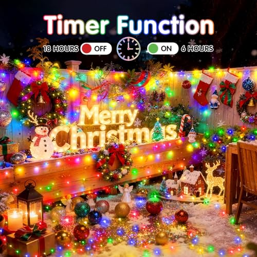 KNONEW 203FT 600LED Green Wire Outdoor Fairy Lights Plug in Multicolor Xmas