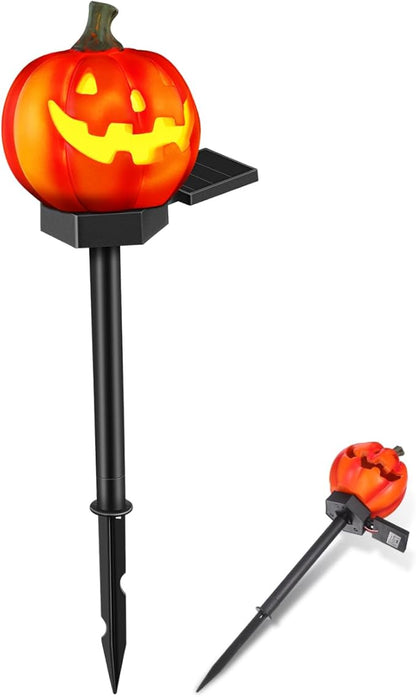SAFIGLE Solar Pumpkin Pathway Lights：Outdoor Halloween Stake - Light up Jack O Lantern Pumpkins for Halloween Party Porch Yard Decorations