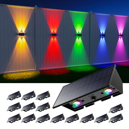 16 Pack Color Changing Solar Up and Down Fence Wall Lights Outdoor