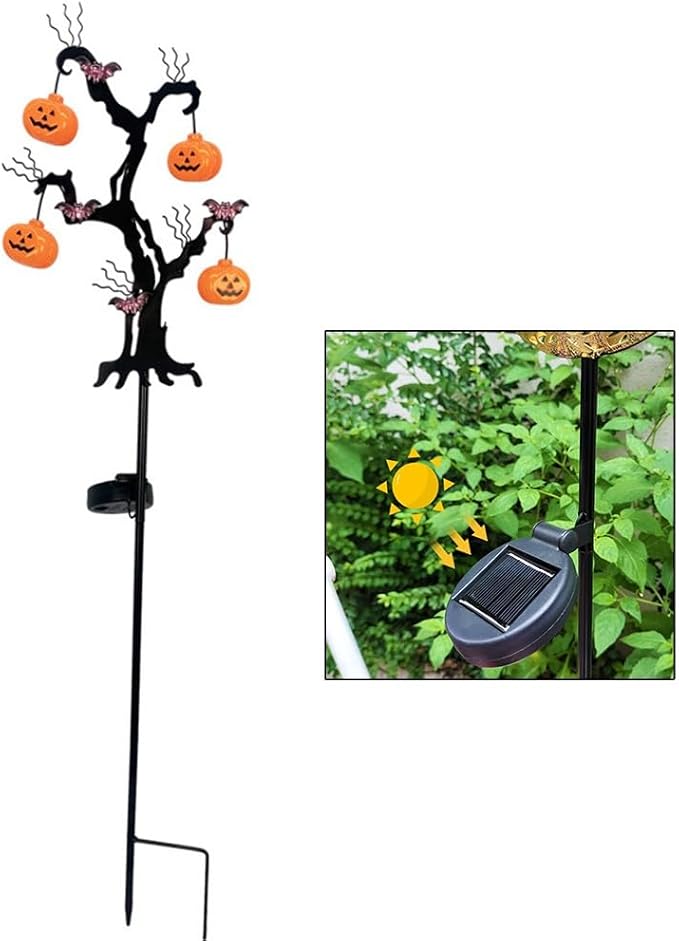 Halloween Solar Pathway Lights Kit - LED Pumpkin Ground Lights with Bat Garden Stakes for Spooky Outdoor Yard Decor, 72cm