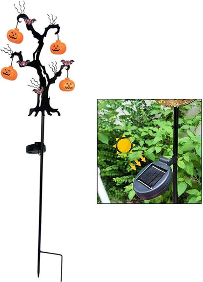 Halloween Solar Pathway Lights Kit - LED Pumpkin Ground Lights with Bat Garden Stakes for Spooky Outdoor Yard Decor, 72cm