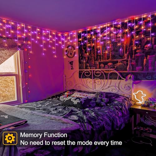66ft Christmas Lights Outdoor, 640 LED Icicle Lights for Outside, Orange and Purple Twinkle Lights with Connectable Clear Wire 8 Modes Timer Waterproof for House Party Tree Holiday Yard Decorations