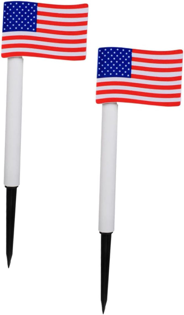 2pcs Solar LED American Flag Garden Lawn Path Lights Outdoor Solar Ground Plug Lamps for July 4th Independence Day | Lumora