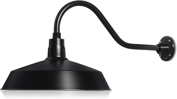 17in. Satin Black Outdoor Gooseneck Barn Light Fixture With 22in. Long Extension Arm - Wall Sconce Farmhouse | Lumora
