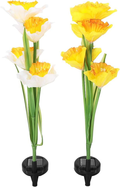 Garosa 2pcs Outdoor Solar Lights Solar Garden Lights with Daffodil Flowers Solar Flower Garden Stake Lights Yard Decoration for Garden Patio Courtyard Pathway