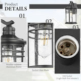 Darkaway Large Outdoor Porch Lights Wall Mount, 15inch Outdoor Light Fixtures Sconces Wall Lighting with Seeded Glass Exterior Lights for Patio Yard House Hallway Doorway Garage(Large, Black)