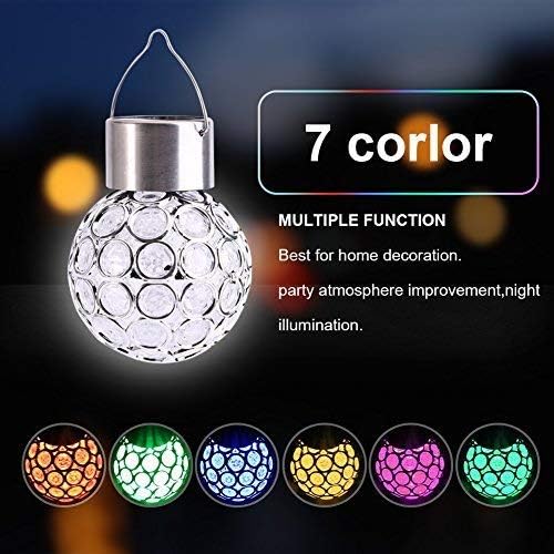 Yosoo Decorative Garden Lights, Colorful Solar Lights Ball, Outdoor Hanging 7 Colors LED Crackle Glass Globe, for Lawn, Patio Yard, Walkway Driveway, Pathway Landscape