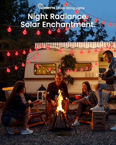 2 Pack 64FT 100 LED Crystal Globe Solar Christmas Lights, Red