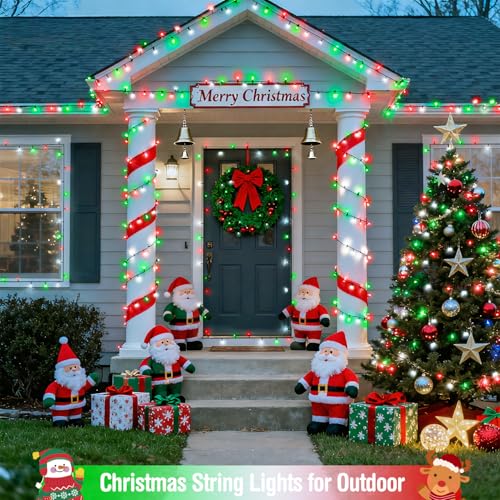 JMEXSUSS 66ft 200 LED Red White and Green Christmas Lights Plug in