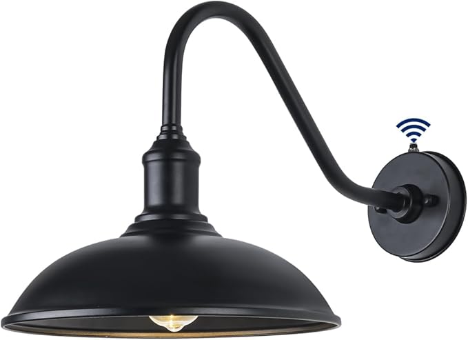 11 Inch Outdoor Gooseneck Barn Light Dusk to Dawn, Classic Black Galvanized + Painted Waterproof and Rustproof Wall | Lumora