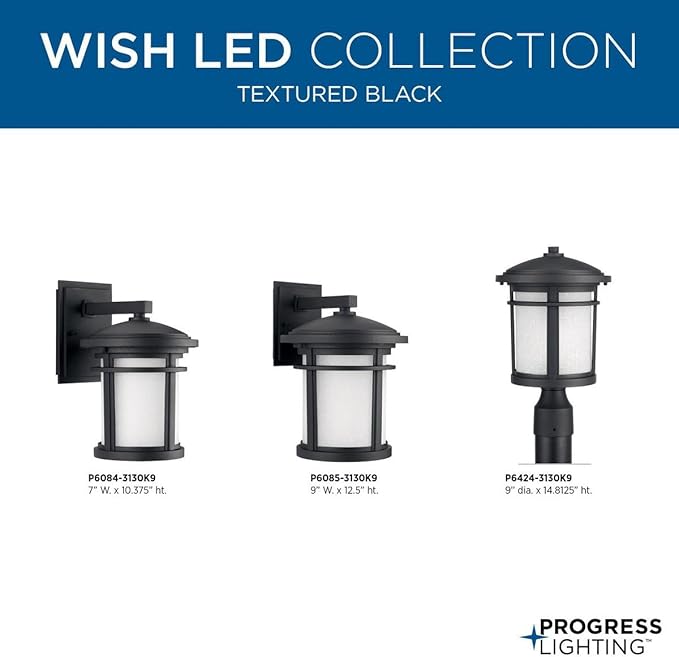 Progress Lighting Wish LED Collection 1-Light Etched White Linen Glass Craftsman Outdoor Medium Wall Lantern Light | Lumora