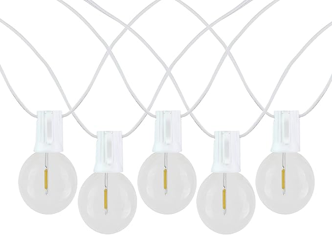 Novelty Lights 50 Feet G50 LED Patio String Light Set with 50 Bulbs, Warm White, Weather Resistant and Shatterproof Replaceable Plastic Globe Bulbs, White Wire