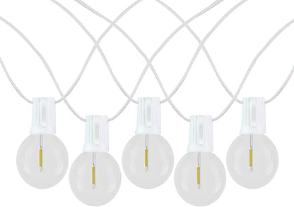 Novelty Lights 25 Feet G40 LED Patio String Light Set with 25 Bulbs, Warm White, Weather Resistant and Shatterproof Replaceable Plastic Globe Bulbs, White Wire