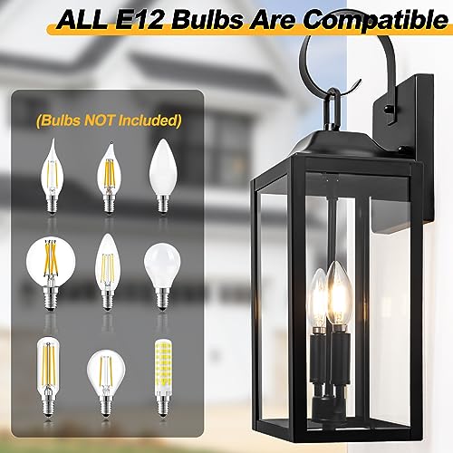 19" Large Black Outdoor Wall Lights, Waterproof Exterior Lighting Fixtures