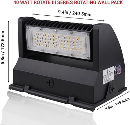 RuggedGrade 40W - Rotate IV Series LED Wall Pack - 5,700 Lumens - Color Selectable 3000K/4000K/5000K - High Efficiency 140 Lumen per Watt - Brown Color - with Photocell - DLC 5.1 Premium