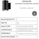 Kichler Cylinders 7" Outdoor Wall Sconce in a Black, 1-Light Exterior Wall Light, Cylinder Fixture, (7" H x 5" W) | Lumora