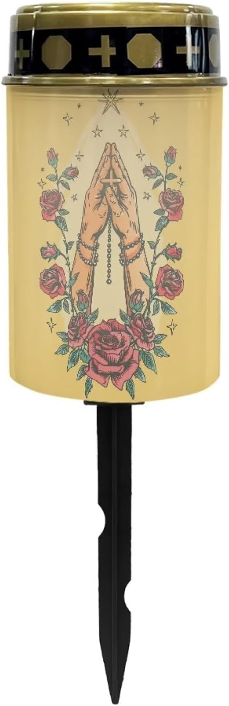 Rose Praying Hands Solar Garden Stake Lights Bright Solar Pathway Lights Landscape Lighting Decorative Memorial Lights Grave Markers for Cemetery Sympathy Remembrance Memorial Gift