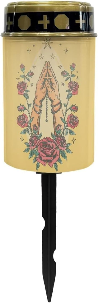 Rose Praying Hands Solar Garden Stake Lights Bright Solar Pathway Lights Landscape Lighting Decorative Memorial Lights Grave Markers for Cemetery Sympathy Remembrance Memorial Gift