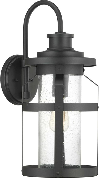 Progress Lighting Haslett Collection 1-Light Clear Seeded Glass Farmhouse Outdoor Large Wall Lantern Light Textured Black