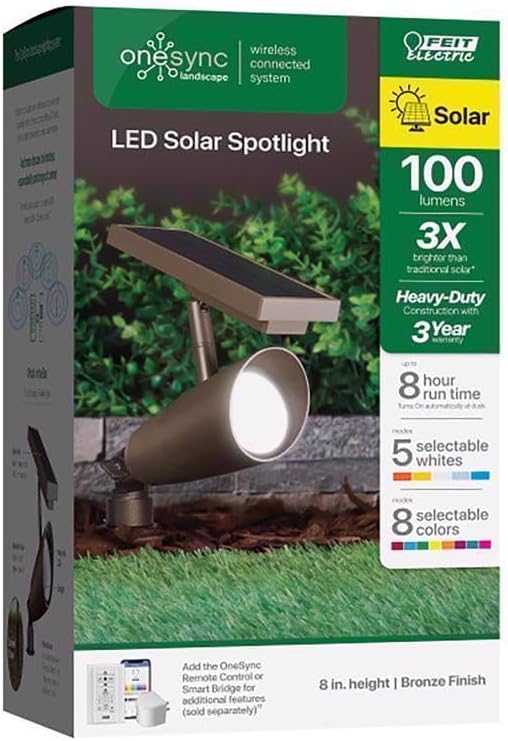Feit Electric OneSync Bronze Solar Powered/Remote 100 W LED Spotlight 1 pk - Outdoor Security Flood Light | Lumora