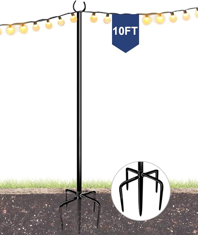 10FT String Light Pole for Outdoor, Heavy Duty Metal Lighting Stand Pole for Garden Lawn Backyard Patio Holiday | Lumora