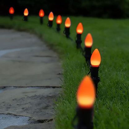 C9 Halloween String Lights, 25Ft Outdoor Orange String Light with 26 Clear Orange Bulbs(1 Spare), Halloween Lights for Indoor Outdoor Party Holiday Lighting Decor, Black Wire