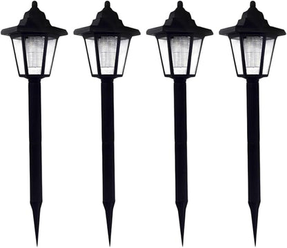 Solar Path Lights 4pcs Hexagon White Light Solar Lawn Garden Lamps for Outdoor Landscape Lighting and Patio Yard Ground Installation