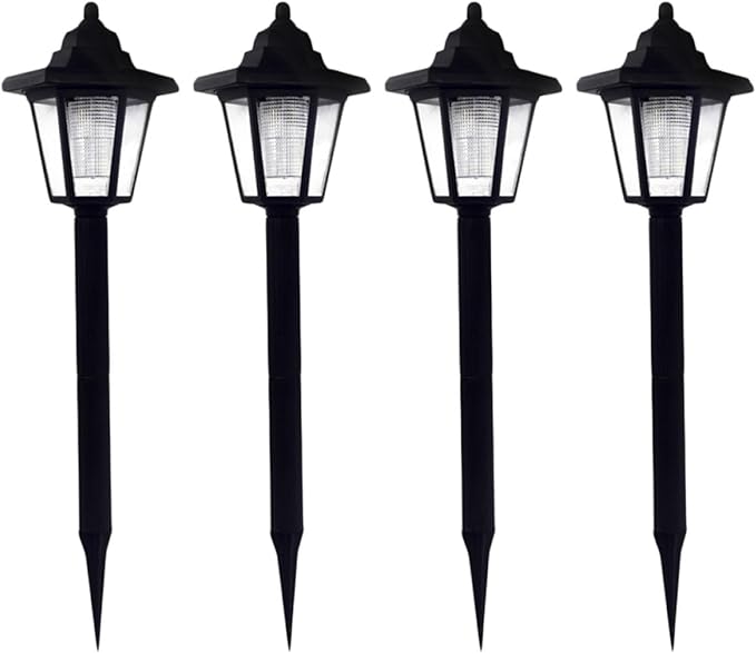 4pcs Solar Path Lights Hexagon Garden Lamps White LED Landscape Lighting Outdoor Lawn Yard Ground Lights for Patio Walkway