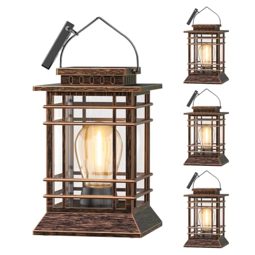Solar Lanterns Outdoor Waterproof, Hanging Solar Lights for Outside 4 Pack