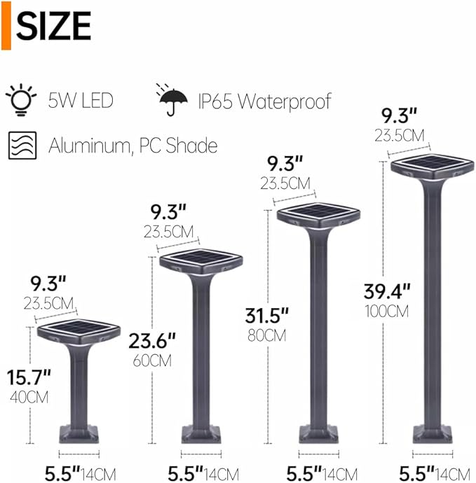 Solar Pathway Light Outdoor Waterproof Solar Garden Lights Die-cast Aluminum Landscape Path Light External Bollard Lighting Walkway Lights for Courtyard Lawn Driveway Porch Patio
