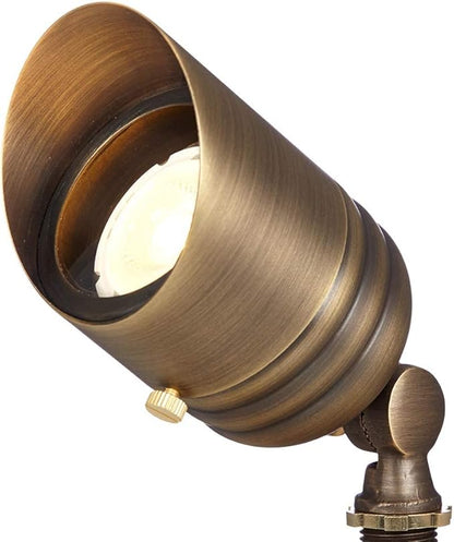 VOLT Fat Boy 12V Brass Outdoor Spotlight (Bronze) with 5W 2700K Warm White 400 Lumen MR16 LED Bulb for Low Voltage Landscape Lighting of Yard, Lawn, Garden, Patio, Trees & House