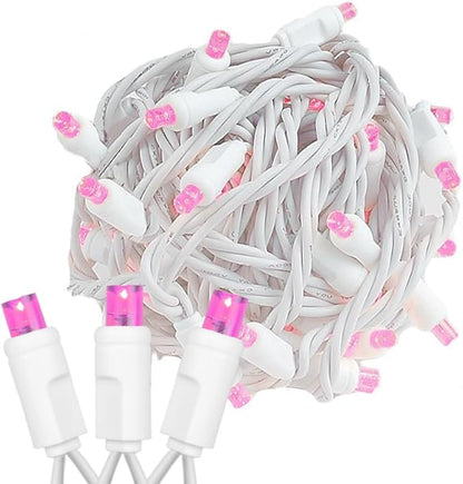 Novelty Lights 25ft Christmas String Lights, 50 Pink LED Bulbs on White Wire, 6" Spacing, Connectable Indoor Outdoor Commercial Grade Lighting for Holidays Patio Weddings
