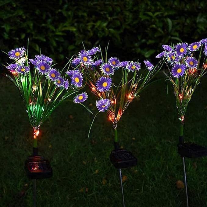 Solar Flower Lights Outdoor, Waterproof LED Daisy Flowers Solar Stake Decorative In-Ground Lights 2Mode for Garden Landscape Yard Pathway Wedding Party (Purple, 2Pack)