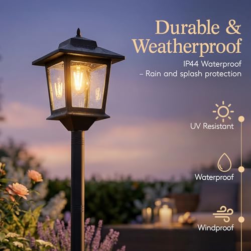 Solar Post Lights Outdoor, 2-Pack 63" Solar Lamp Posts Waterproof with 1 Replaceable Bulb, Warm White Dusk to Dawn Pole Lights for Garden, Patio, Pathway