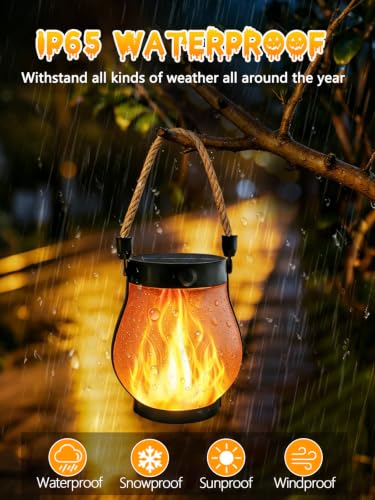 4 Pack Gen2 Solar Lanterns Outdoor Waterproof Hanging Halloween Flame Light