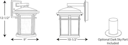 Progress Lighting Wish Collection 1-Light Etched White Linen Glass Craftsman Outdoor Medium Wall Lantern Light Textured Black