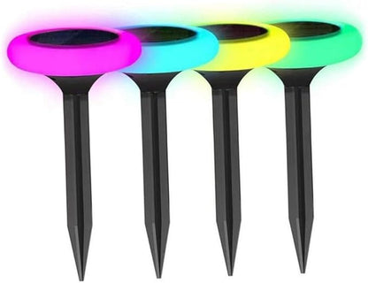 4pcs Solar Ground Plug Lights RGB Colorful Outdoor Solar Pathway Lamps for Garden Lawn Driveway Landscape Easy Installation Energy Saving for Patio and Park Decor