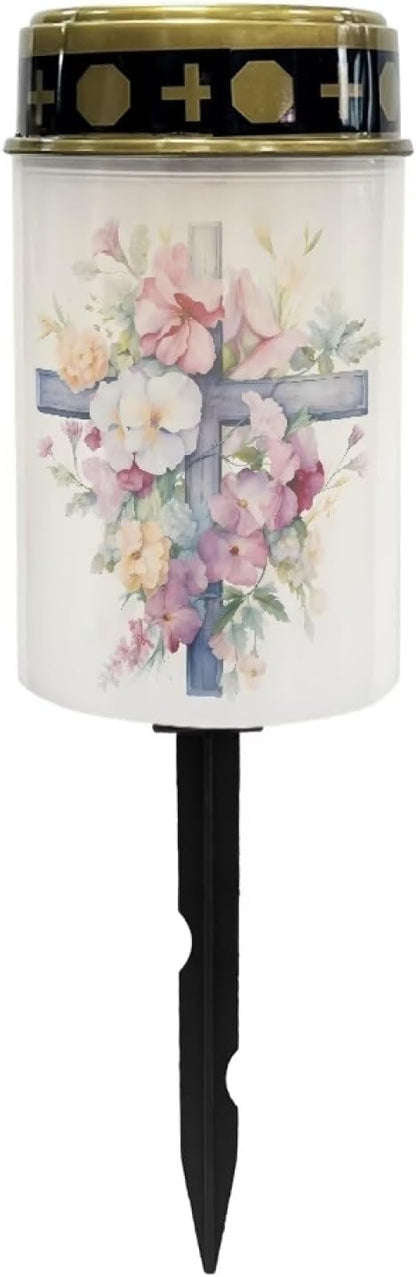 Cross Flower Solar Garden Stake Lights Bright Solar Cemetery Grave Decorations Waterproof Solar Lights for Outside, Driveway Markers Lights for Remembrance Gifts & Sympathy Gifts