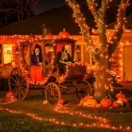 JMEXSUSS 200LED Halloween Lights Outdoor, 66ft Orange String Lights Plug in