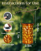 DIBIEECN Birthday Gifts for Women Mom Grandma Wife, Solar Lanterns Outdoor Waterproof, Metal Hanging Lights Garden Decor, LED Decorative Lantern for Patio Porch Backyard, Dragonfly, 2Pack